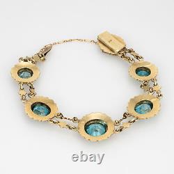 Vintage Art Deco Bracelet Blue Zircon Pearl Enamel 14k Yellow Gold 7 Jewelry