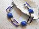 Vintage Art Deco Sterling Silver Lapis Lazuli Sugarloaf Enamel Bracelet 6049a