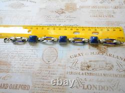 Vintage Art Deco Sterling Silver Lapis Lazuli Sugarloaf Enamel Bracelet 6049A