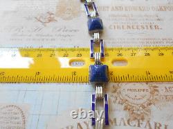 Vintage Art Deco Sterling Silver Lapis Lazuli Sugarloaf Enamel Bracelet 6049A