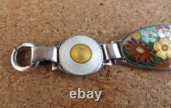 Vintage Art Deco Sterling Silver Orange Blue Enamel Wild Flowers Bracelet #268