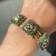 Vintage Art Glass Bracelet Green Blue Gold Enamel Floral Gold Plated Openwork