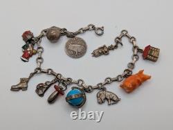 Vintage Austrian 900 Silver Glücksbringer 1939 Lucky Charm Bracelet Coral Pig 7