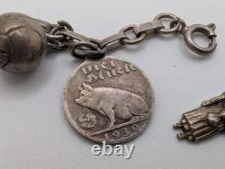 Vintage Austrian 900 Silver Glücksbringer 1939 Lucky Charm Bracelet Coral Pig 7
