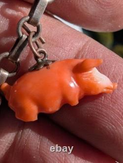 Vintage Austrian 900 Silver Glücksbringer 1939 Lucky Charm Bracelet Coral Pig 7