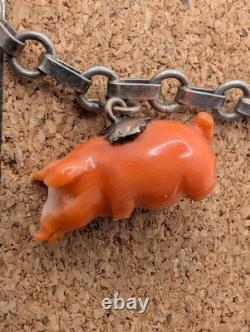 Vintage Austrian 900 Silver Glücksbringer 1939 Lucky Charm Bracelet Coral Pig 7
