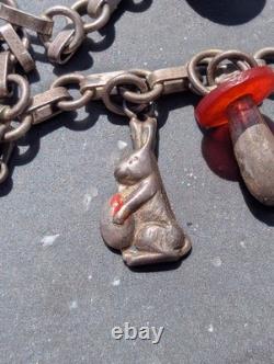 Vintage Austrian 900 Silver Glücksbringer 1939 Lucky Charm Bracelet Coral Pig 7