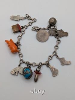 Vintage Austrian 900 Silver Glücksbringer 1939 Lucky Charm Bracelet Coral Pig 7