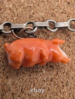 Vintage Austrian 900 Silver Glücksbringer 1939 Lucky Charm Bracelet Coral Pig 7