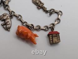 Vintage Austrian 900 Silver Glücksbringer 1939 Lucky Charm Bracelet Coral Pig 7