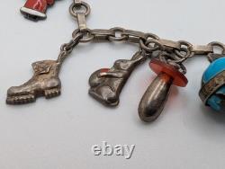 Vintage Austrian 900 Silver Glücksbringer 1939 Lucky Charm Bracelet Coral Pig 7