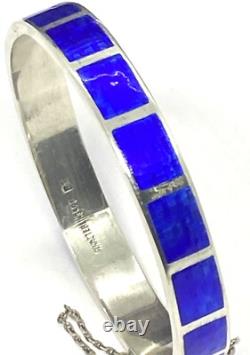 Vintage BS Sterling Silver Blue Enamel Bangle Bracelet 7.1/8 20.77g