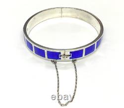 Vintage BS Sterling Silver Blue Enamel Bangle Bracelet 7.1/8 20.77g