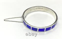 Vintage BS Sterling Silver Blue Enamel Bangle Bracelet 7.1/8 20.77g