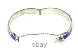 Vintage BS Sterling Silver Blue Enamel Bangle Bracelet 7.1/8 20.77g