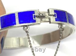 Vintage BS Sterling Silver Blue Enamel Bangle Bracelet 7.1/8 20.77g