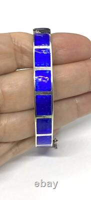 Vintage BS Sterling Silver Blue Enamel Bangle Bracelet 7.1/8 20.77g
