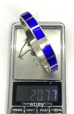 Vintage BS Sterling Silver Blue Enamel Bangle Bracelet 7.1/8 20.77g