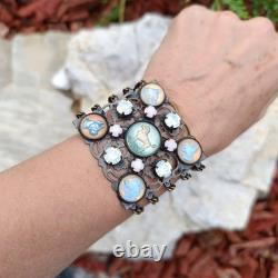 Vintage Beautiful Rare find Bracelet Dogs Lowers pink blue crystal dogs enamel r
