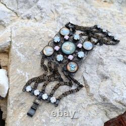 Vintage Beautiful Rare find Bracelet Dogs Lowers pink blue crystal dogs enamel r