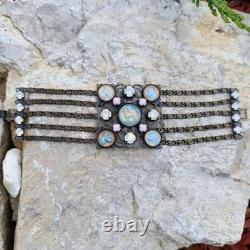 Vintage Beautiful Rare find Bracelet Dogs Lowers pink blue crystal dogs enamel r