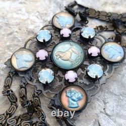 Vintage Beautiful Rare find Bracelet Dogs Lowers pink blue crystal dogs enamel r