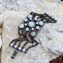 Vintage Beautiful Rare find Bracelet Dogs Lowers pink blue crystal dogs enamel r