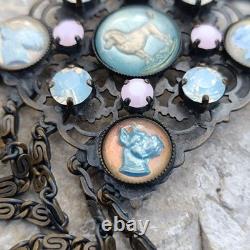 Vintage Beautiful Rare find Bracelet Dogs Lowers pink blue crystal dogs enamel r