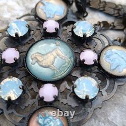 Vintage Beautiful Rare find Bracelet Dogs Lowers pink blue crystal dogs enamel r