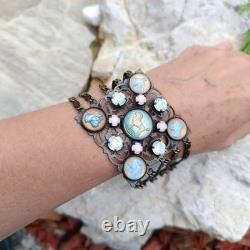 Vintage Beautiful Rare find Bracelet Dogs Lowers pink blue crystal dogs enamel r