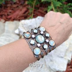 Vintage Beautiful Rare find Bracelet Dogs Lowers pink blue crystal dogs enamel r