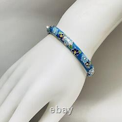 Vintage Belle Etoile 925 Sterling Silver Blue Enamel Floral Bracelet & Necklace