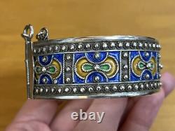 Vintage Berber Moroccan Silver Cuff Bracelet Ethnic Tribal Enamel Blue Orange