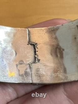 Vintage Berber Moroccan Silver Cuff Bracelet Ethnic Tribal Enamel Blue Orange