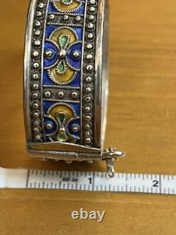 Vintage Berber Moroccan Silver Cuff Bracelet Ethnic Tribal Enamel Blue Orange