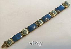 Vintage Blue And White Guilloche Sterling Silver Panel Bracelet