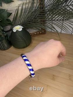 Vintage Blue And White Sterling Silver And Enamel Hinged Bangle Bracelet