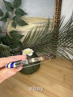 Vintage Blue And White Sterling Silver And Enamel Hinged Bangle Bracelet