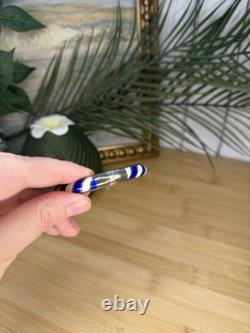Vintage Blue And White Sterling Silver And Enamel Hinged Bangle Bracelet