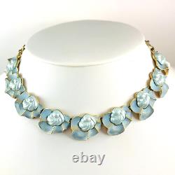 Vintage Blue Baroque Pearl Enamel Gold Tone Necklace Bracelet & Clip Earring Set