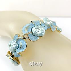 Vintage Blue Baroque Pearl Enamel Gold Tone Necklace Bracelet & Clip Earring Set