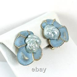 Vintage Blue Baroque Pearl Enamel Gold Tone Necklace Bracelet & Clip Earring Set