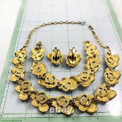 Vintage Blue Baroque Pearl Enamel Gold Tone Necklace Bracelet & Clip Earring Set