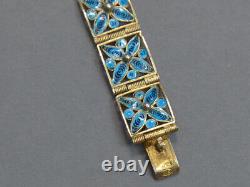 Vintage Blue Enamel Gilt Washed 800 Silver Bracelet Italian Signed
