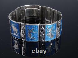 Vintage Blue Enamel Siam Sterling Bracelet