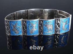 Vintage Blue Enamel Siam Sterling Bracelet