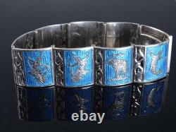 Vintage Blue Enamel Siam Sterling Bracelet