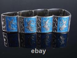 Vintage Blue Enamel Siam Sterling Bracelet