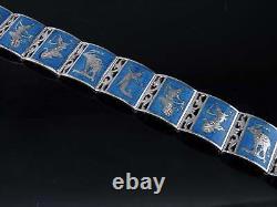 Vintage Blue Enamel Siam Sterling Bracelet