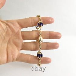 Vintage Blue Enamel UnoAerre Bead Chain Link Bracelet 18K Yellow Gold, 15.3 Gram